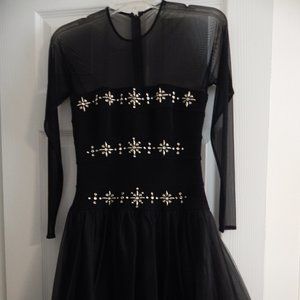 Vintage Cache Embellished Black Tulle Skirt Evening Dress